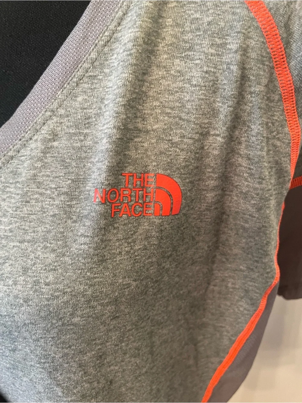 The North Face Gray V-Neck Short Sleeve Tee with Coral Accents - Picture 2 of 6